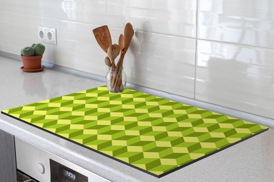 KitchenYeah® Inductie beschermer 81.2x52 cm - Patroon - Groen - Blokken - Kookplaataccessoires - Afdekplaat voor kookplaat - Inductiebeschermer - Inductiemat - Inductieplaat mat
