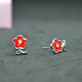 Boucles d'oreilles puces fleur rouge Gading® fille-10mm-7mm- argent 925
