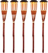 10x Oranje buiten/tuin Led fakkel Bodi solar verlichting bamboe 54 cm vlam - Tuinfakkel - Tuinlampen - Lampen op zonne-energie
