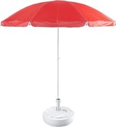Parasol de base de plage / jardin léger rouge en nylon 200 cm + base de parasol remplissable en plastique blanc