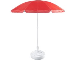 Rood lichtgewicht strand/tuin basic parasol van nylon 200 cm + vulbare parasolvoet wit van plastic