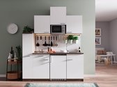 Goedkope keuken 180  cm - complete kleine keuken met apparatuur Oliver - Donker eiken/Wit - elektrische kookplaat  - koelkast        - magnetron - mini keuken - compacte keuken - keukenblok met apparatuur