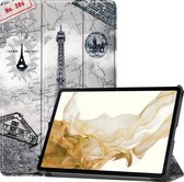 Hoes Geschikt voor Samsung Galaxy Tab S8 Hoes Luxe Hoesje Book Case - Hoesje Geschikt voor Samsung Tab S8 Hoes Cover - Eiffeltoren