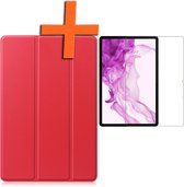 Hoes Geschikt voor Samsung Galaxy Tab S8 Hoes Tri-fold Tablet Hoesje Case Met Screenprotector - Hoesje Geschikt voor Samsung Tab S8 Hoesje Hardcover Bookcase - Rood