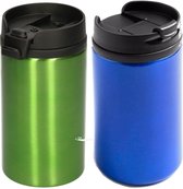 Set de 2x pièces Tasses chauffantes / tasses de maintien au chaud métallisé vert et bleu 320 ml