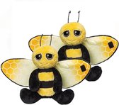2x stuks pluche gele met zwarte bij knuffel 18 cm - Bijen insecten knuffels - Speelgoed voor kinderen
