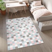 Tapiso Baby Vloerkleed Blauw Wit Grijs Roze Kinderkamer Tapijt Maat- 80x150