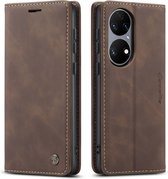 CaseMe - Hoesje geschikt voor Huawei P50 - Wallet Book Case - Magneetsluiting - Donker Bruin
