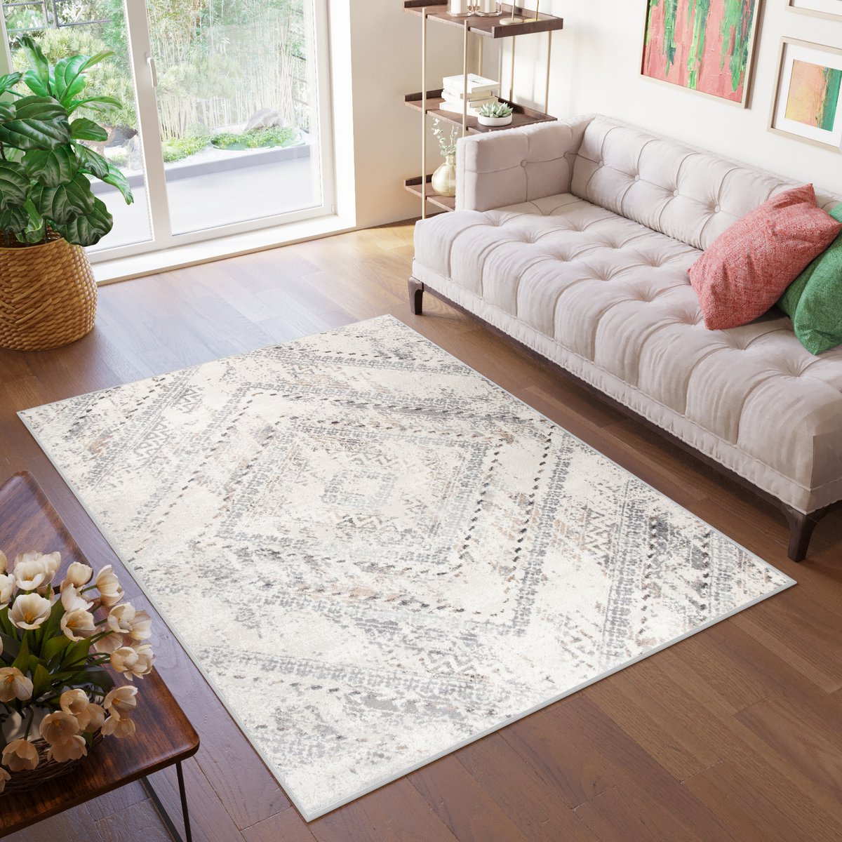 Tapiso Valley Vloerkleed Vintage Woonkamer Slaapkamer Tapijt Maat- 300x400 Beige Lichtgrijs2 2