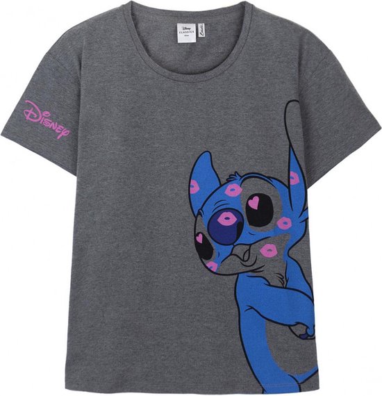 Stitch t-shirt dames grijs loose kisses - XS