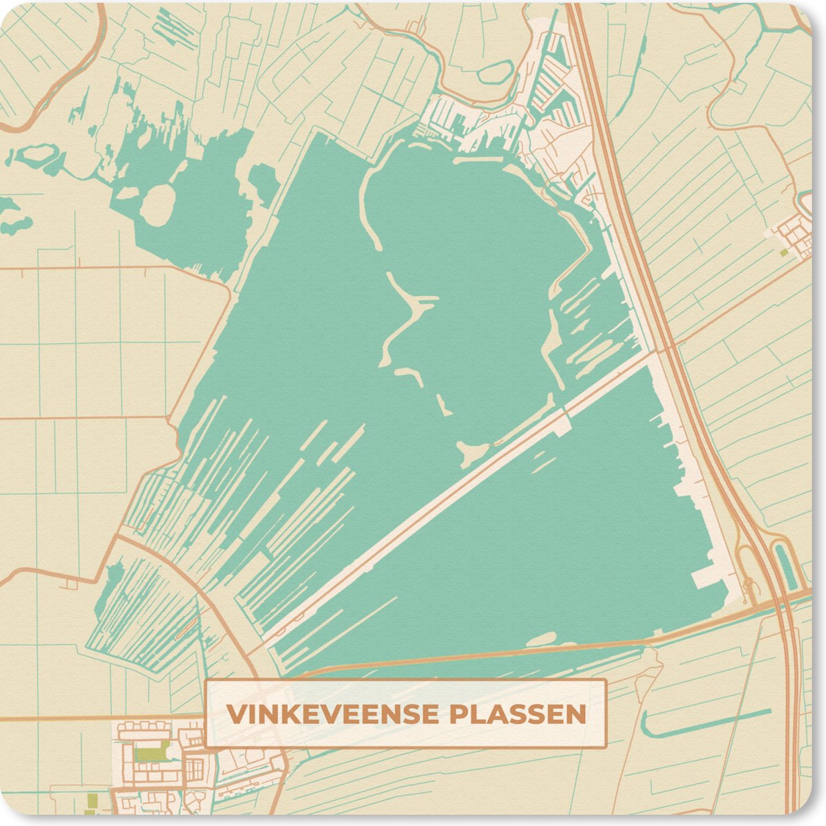 Muismat 30x30 cm - Mousepad Vinkeveense Plassen - Kaart - Vintage - Stadskaart - Plattegrond - Muismatten - Stadskaart