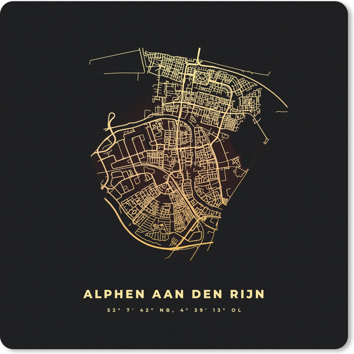 Muismat 30x30 cm - Mousepad Alphen aan den Rijn - Kaart - Plattegrond - Stadskaart - Muismatten - Stadskaart
