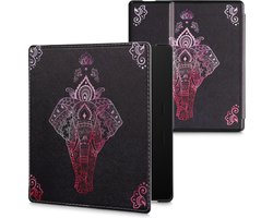 kwmobile e-reader hoesje geschikt voor Amazon Kindle Oasis 10. Generation hoes - E reader flip case met magneetsluiting - Ereader cover - Olifantentekening design in roze / antraciet