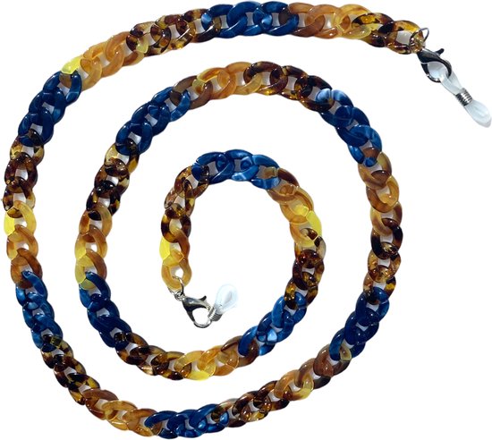 Eyezoo® XL Chain – Brillenketting - Blauw Met Turtoise – Blue Turtle Marbled