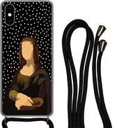Hoesje met koord Geschikt voor iPhone X - Leonardo da Vinci - Oude meesters - Stippen - Zwart - Siliconen - Crossbody - Backcover met Koord - Telefoonhoesje met koord - Hoesje met touw