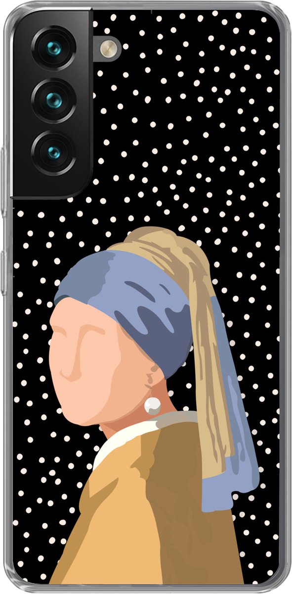 Telefoonhoesje Geschikt voor Samsung Galaxy S22 hoesje - Oude meesters - Meisje met de parel - Stippen - Zwart - Siliconen Telefoonhoesje Telefoonhoesje