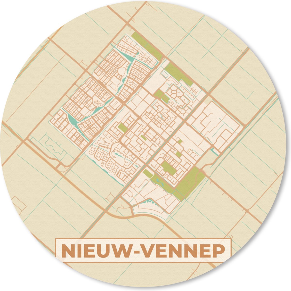 Muismat - Mousepad - Rond - Nieuw-Vennep - Stadskaart - Kaart - Plattegrond - 20x20 cm - Ronde muismat - MousePadParadise