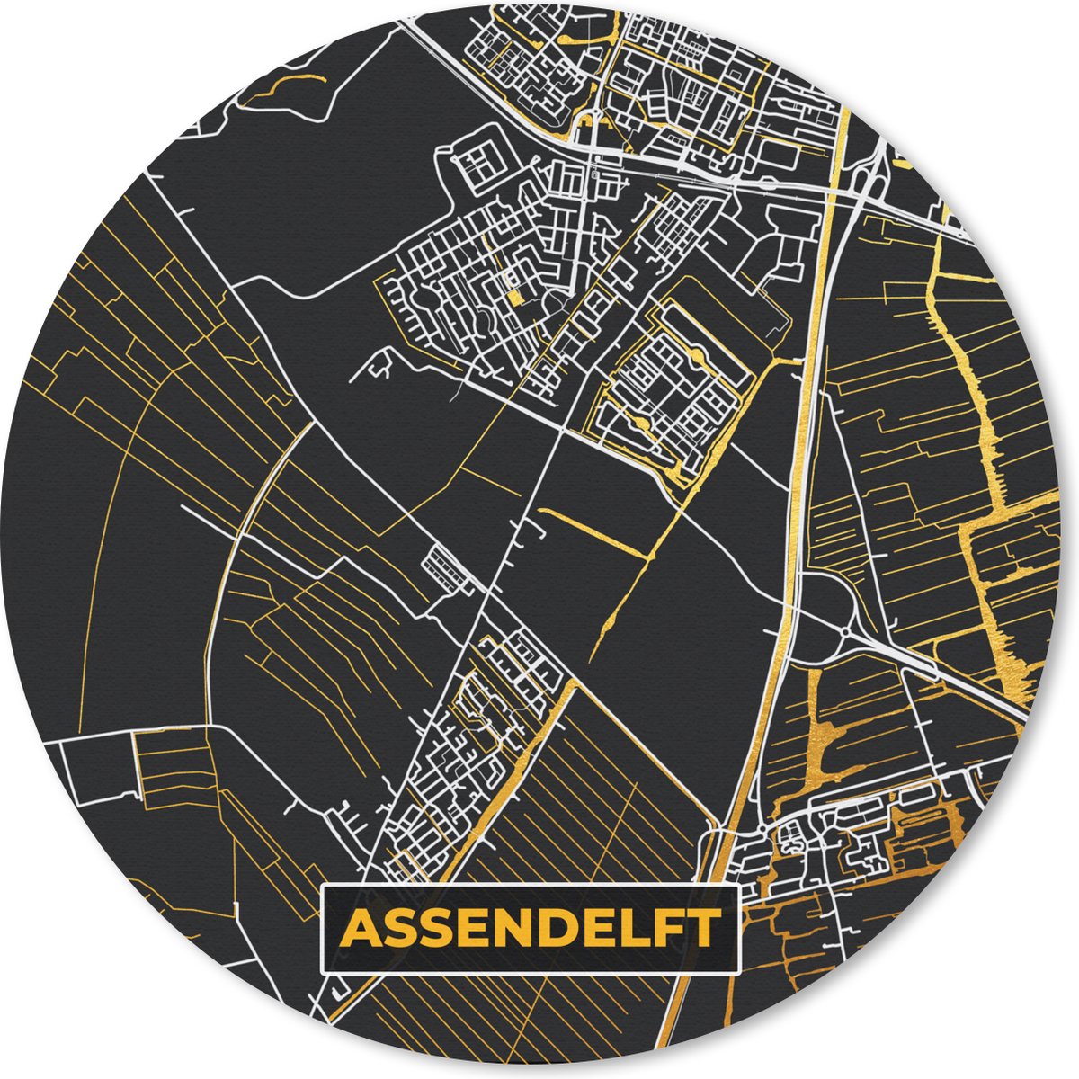 Muismat rond 30x30 cm - Mousepad Plattegrond - Assendelft - Stadskaart - Kaart - Ronde muismatten - Stadskaart