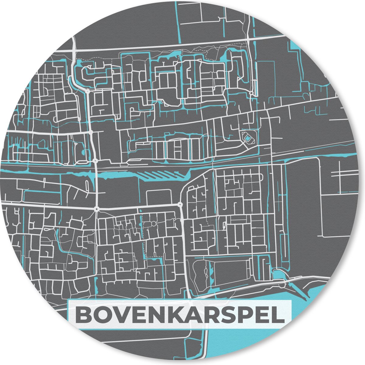 Muismat rond 30x30 cm - Mousepad Bovenkarspel - Blauw - Kaart - Stadskaart - Plattegrond - Ronde muismatten - Stadskaart