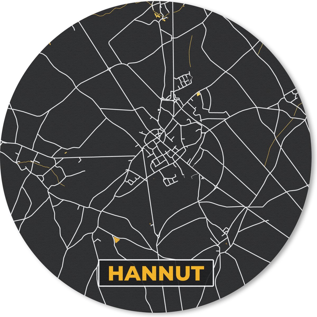 Muismat rond 50x50 cm - Mousepad Hannut - Stadskaart - Plattegrond - Goud - Kaart - Ronde muismatten - Stadskaart
