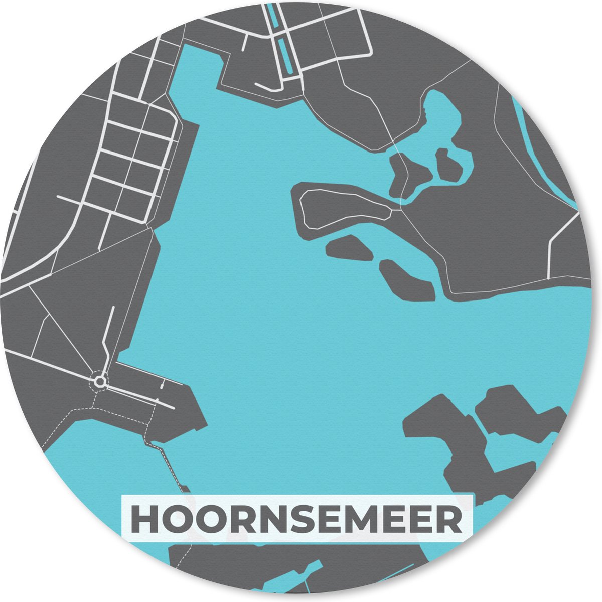 Muismat rond 20x20 cm - Mousepad Kaart - Stadskaart - Meer - Nederland - Hoornsemeer - Plattegrond - Ronde muismatten - Stadskaart
