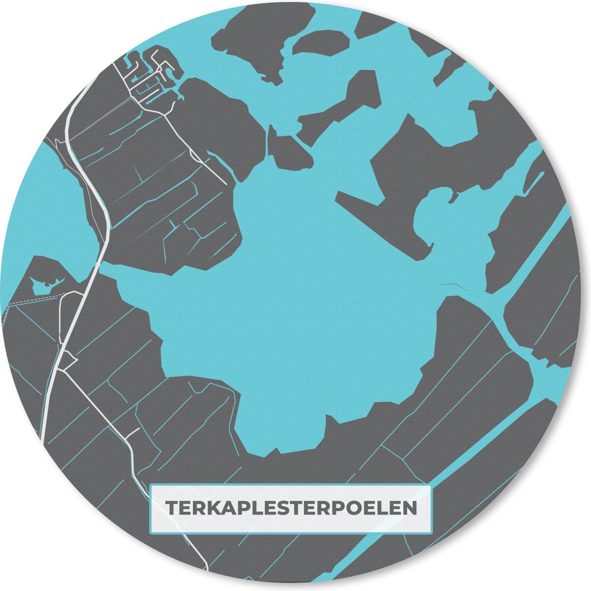 Muismat rond 30x30 cm - Mousepad Kaart - Friesland - Stadskaart - Plattegrond - Terkaplesterpoelen - Ronde muismatten - Stadskaart