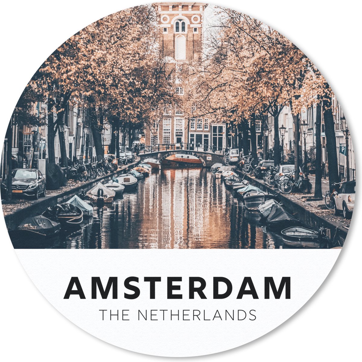 Muismat rond 30x30 cm - Mousepad Amsterdam - Nederland - Water - Ronde muismatten