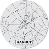 Muismat - Mousepad - Rond - België – Hannut – Stadskaart – Kaart – Zwart Wit – Plattegrond - 20x20 cm - Ronde muismat