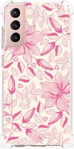 Telefoonhoesje  Samsung Galaxy S21 FE TPU Case anti-shock met transparante rand Roze Bloemen