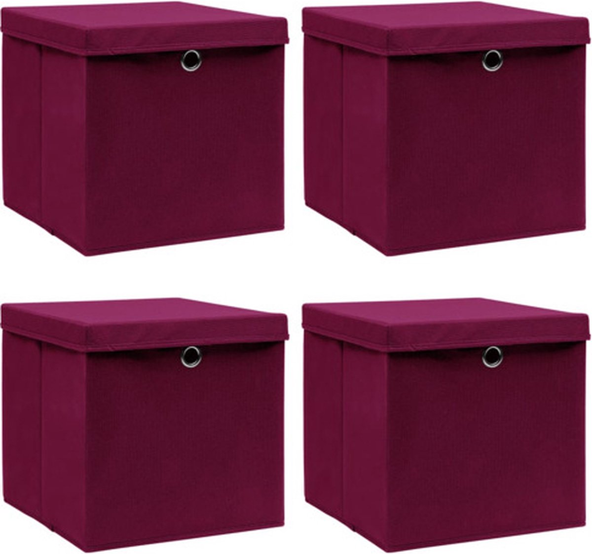 vidaXL - Opbergboxen - met - deksel - 4 - st - 32x32x32 - cm - stof - donkerrood