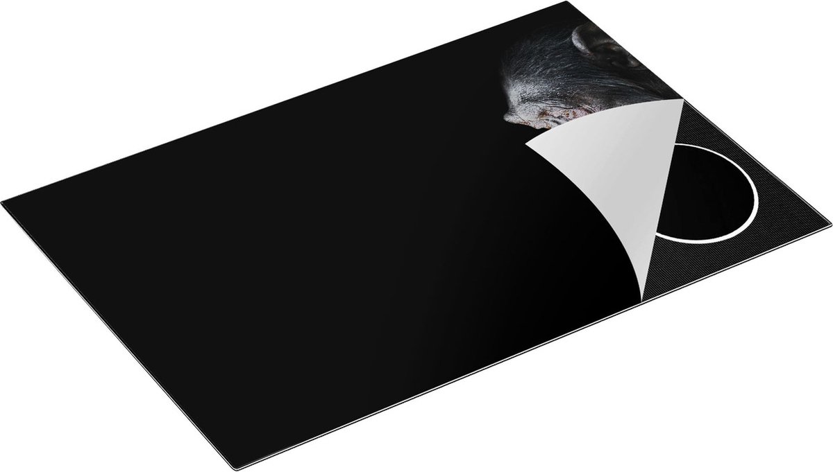 Chefcare Inductie Beschermer Chimpansee Aap op Zwart Achtergrond - 81,6x52,7 cm - Afdekplaat Inductie - Kookplaat Beschermer - Inductie Mat