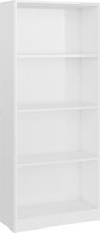 vidaXL - Boekenkast - 4 - schappen - 60x24x142 - cm - bewerkt - hout - hoogglans - wit