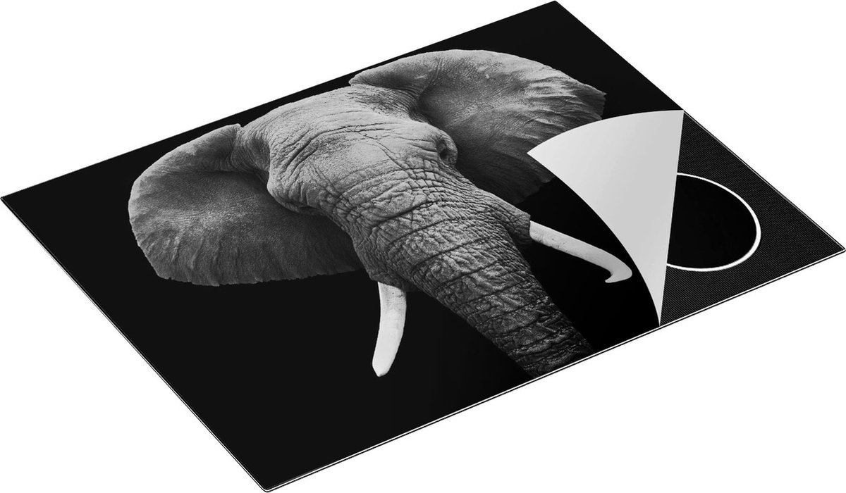 Chefcare Inductie Beschermer Olifantenkop - Olifant - Zwart Wit - 70x50 cm - Afdekplaat Inductie - Kookplaat Beschermer - Inductie Mat