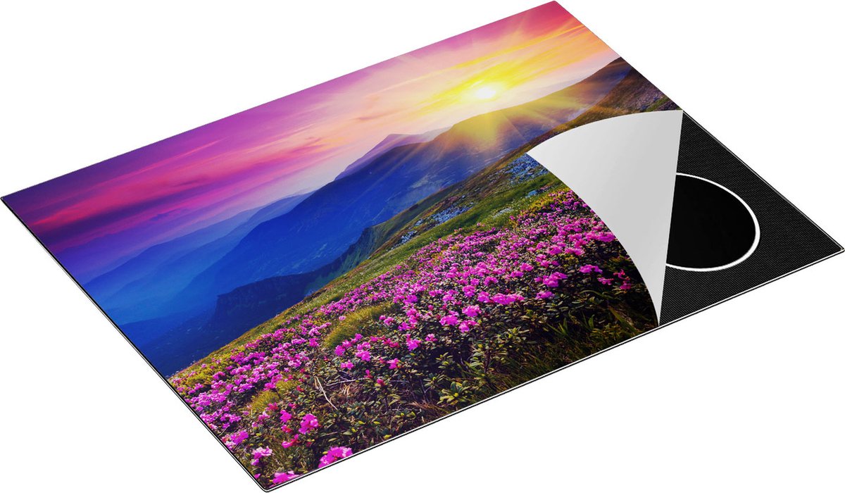 Chefcare Inductie Beschermer Roze Rhododendron Bloemenveld - Bergen - 70x55 cm - Afdekplaat Inductie - Kookplaat Beschermer - Inductie Mat