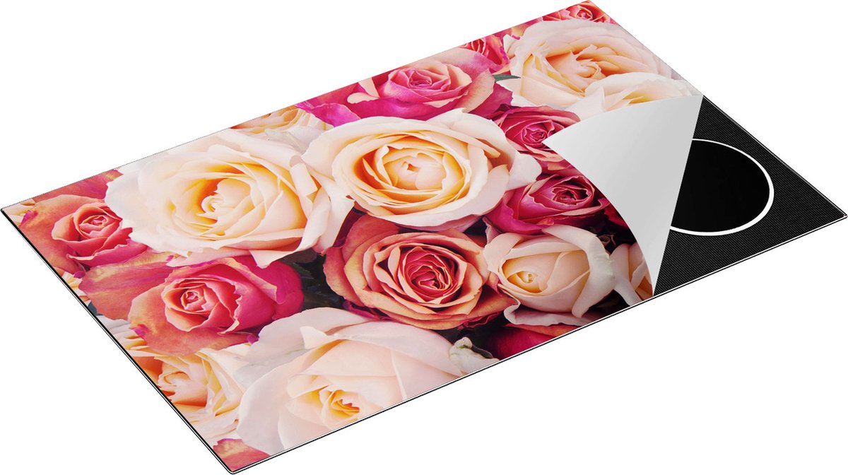 Chefcare Inductie Beschermer Roze Rozen Achtergrond - Bloemen - 85x52 cm - Afdekplaat Inductie - Kookplaat Beschermer - Inductie Mat