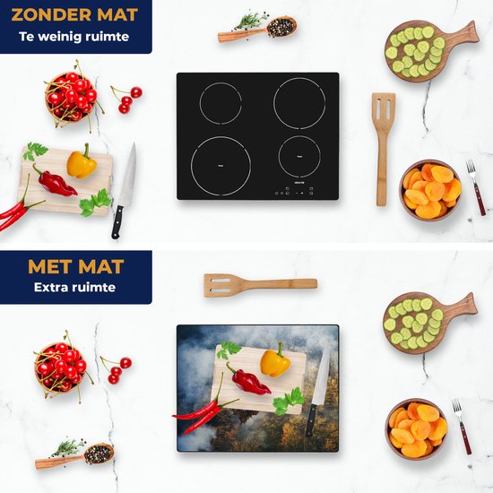 Chefcare Inductie Beschermer Wolvenkop op een Herfstbos - Wolf - Abstract - 65x52 cm - Afdekplaat Inductie - Kookplaat Beschermer - Inductie Mat