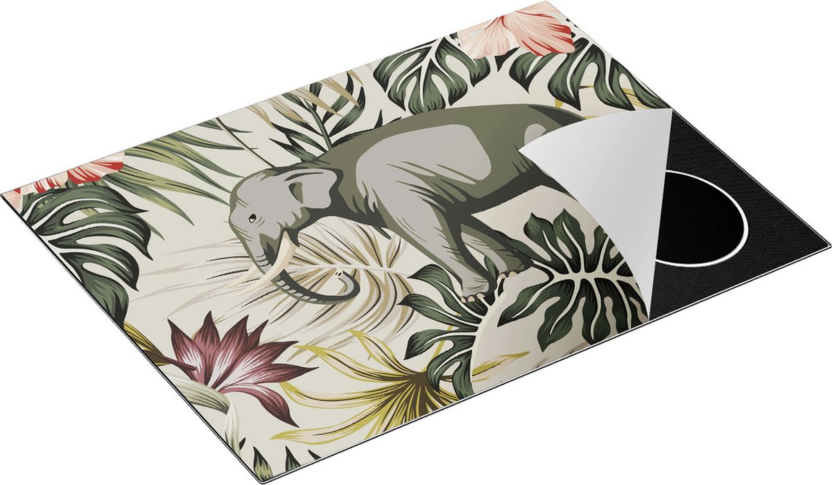 Chefcare Inductie Beschermer Tropisch Getekende Olifant - Abstract - 70x50 cm - Afdekplaat Inductie - Kookplaat Beschermer - Inductie Mat