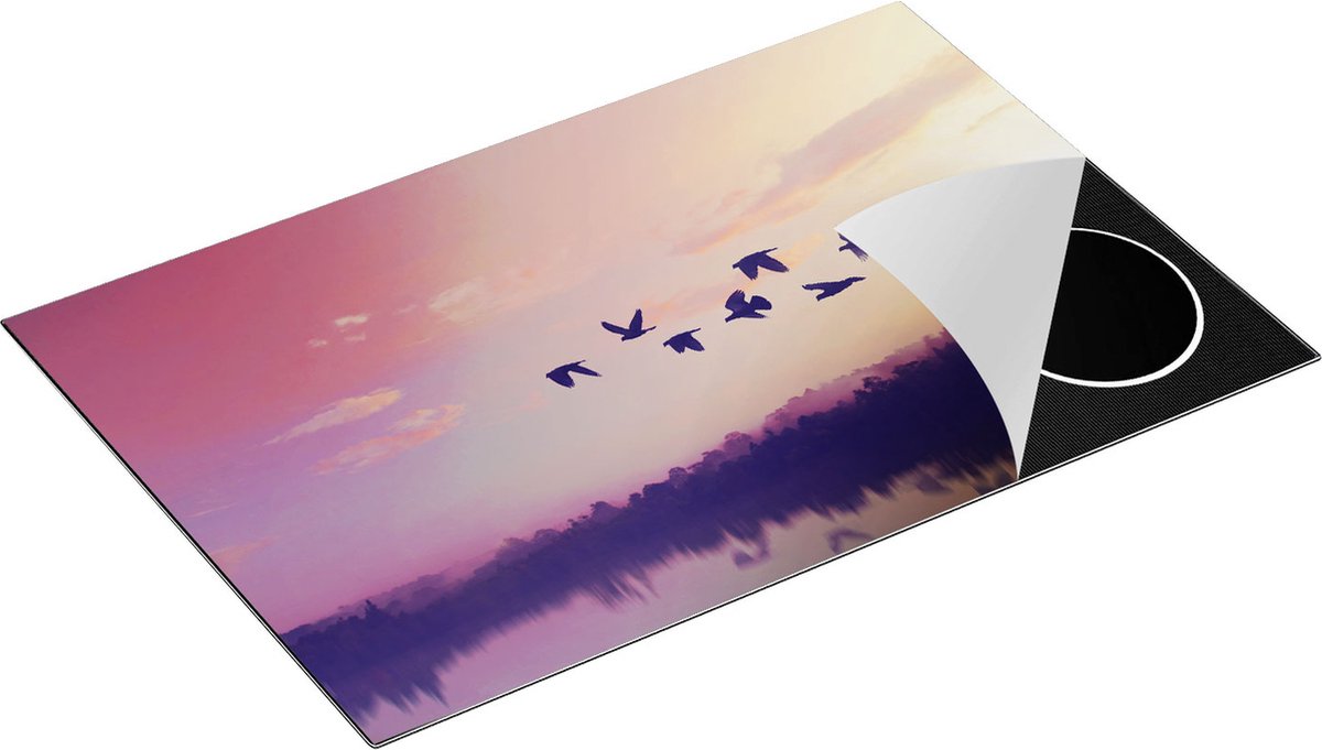 Chefcare Inductie Beschermer Silhouet Vogels tijdens Zonsondergang - 81,2x52 cm - Afdekplaat Inductie - Kookplaat Beschermer - Inductie Mat