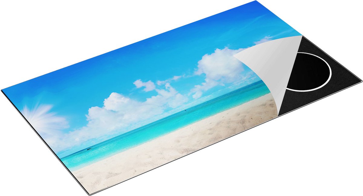 Chefcare Inductie Beschermer Strand en Zee met Helder Witte Zand - 95x50 cm - Afdekplaat Inductie - Kookplaat Beschermer - Inductie Mat