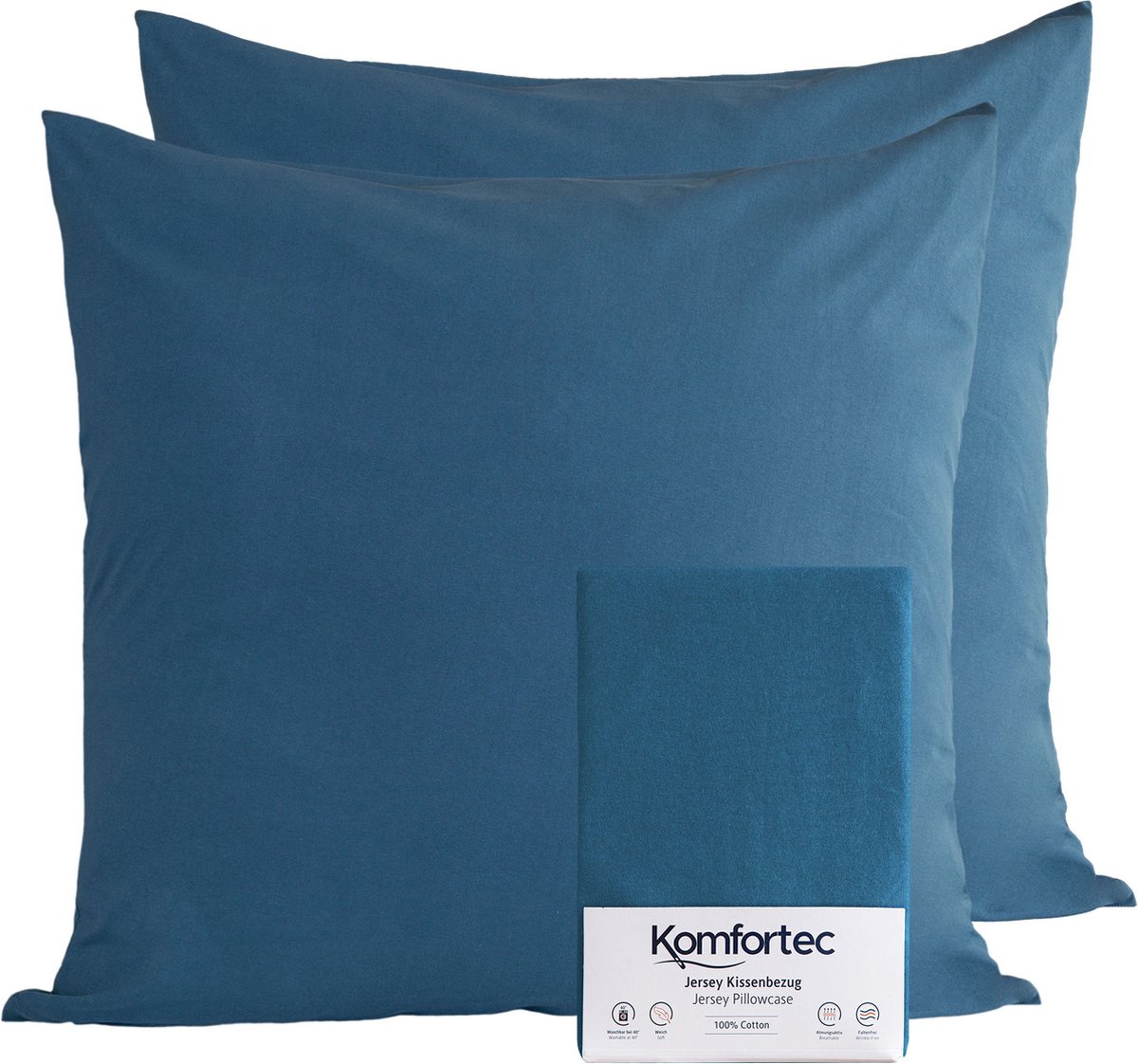 Komfortec Set van 2 Premium Jersey Kussenslopen 50x50 cm - Superzachte Kussenhoes – 100% Katoen – 150 g/m² - Blauw
