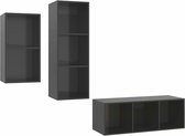 vidaXL - 3-delige - Tv-meubelset - bewerkt - hout - hoogglans - grijs