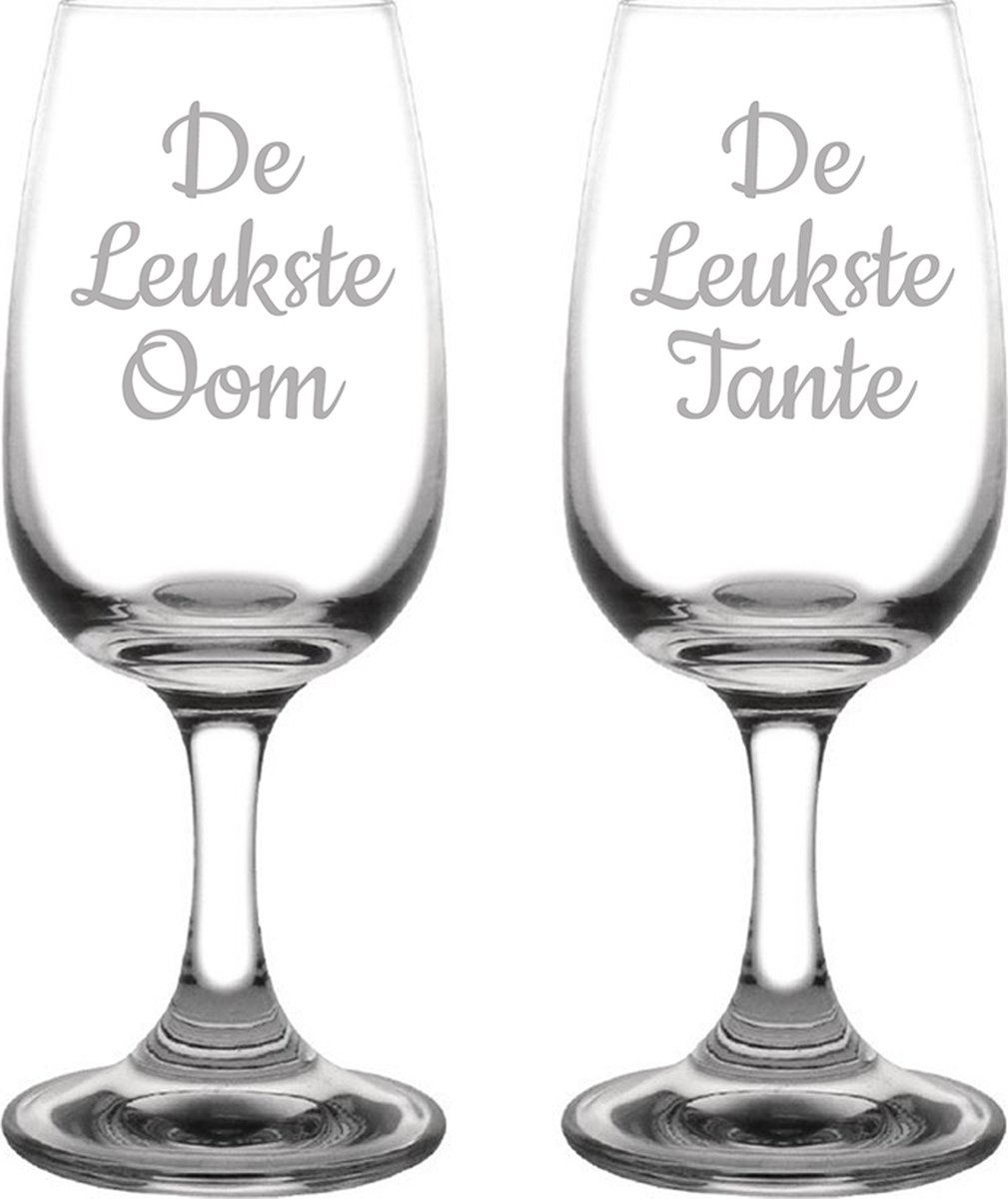 Gegraveerde portglas 12cl De Leukste Tante-De Leukste Oom