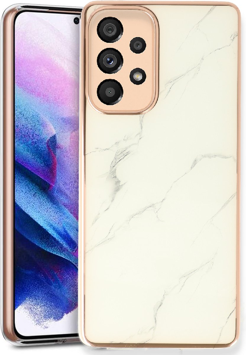 Casemania Hoesje Geschikt voor Samsung Galaxy A73 5G Wit - Siliconen Marmer Back Cover