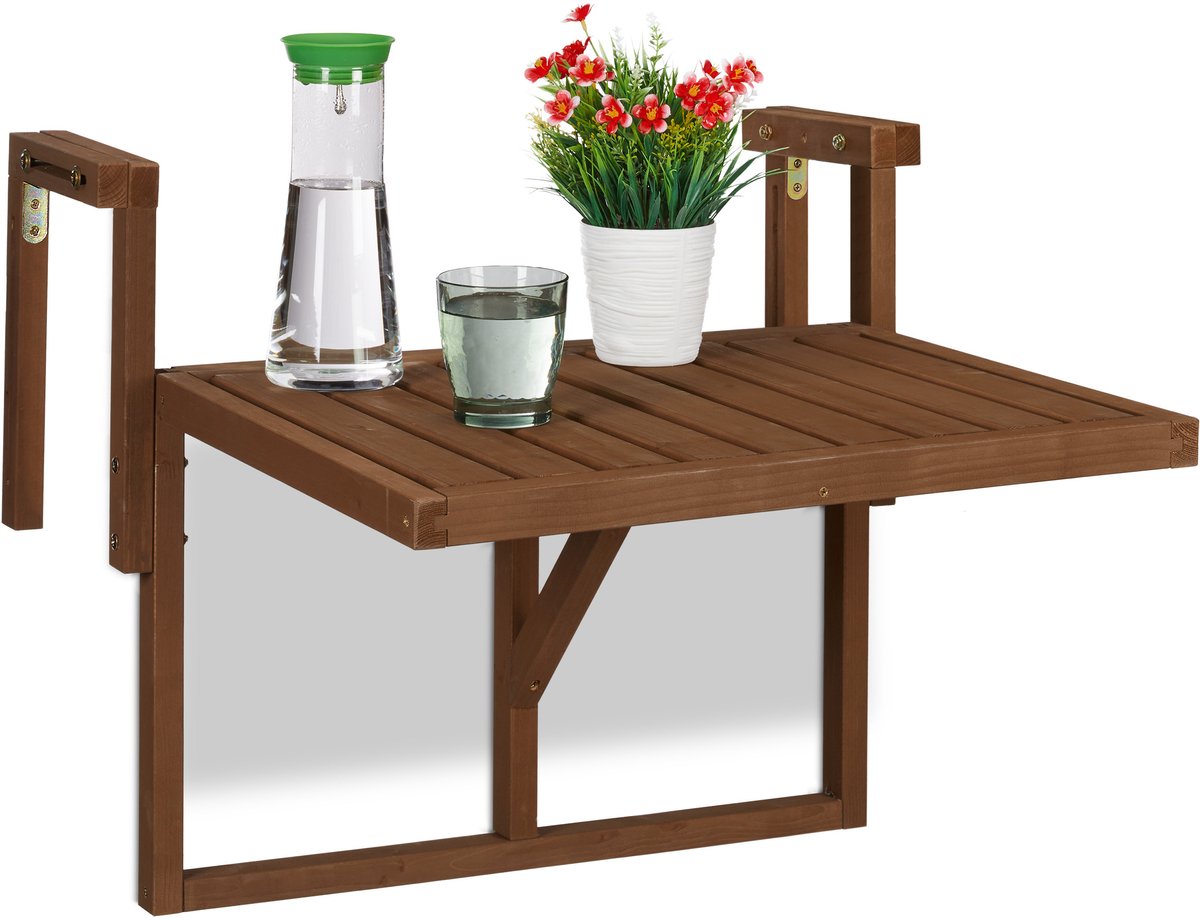 balkontafel inklapbaar - 60 x 45 cm - hoogte verstelbaar - klaptafel - hangtafel - donkerbruin