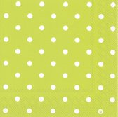 60x Polka Dot 3-laags servetten lime groen met witte stippen 33 x 33 cm