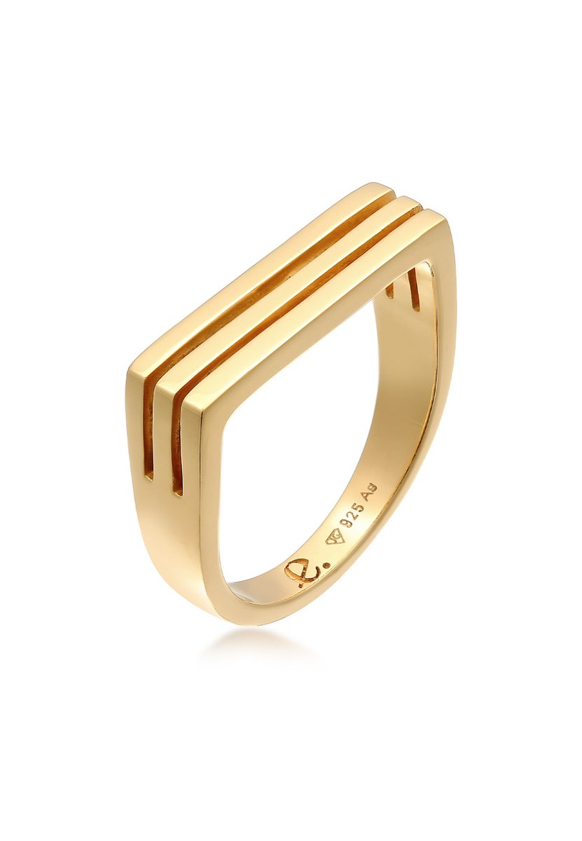 Elli PREMIUM - Ring - Elli PREMIUM Ring Dames zegel Rechthoek Groeven in 925 sterling zilver Gerhodineerd -