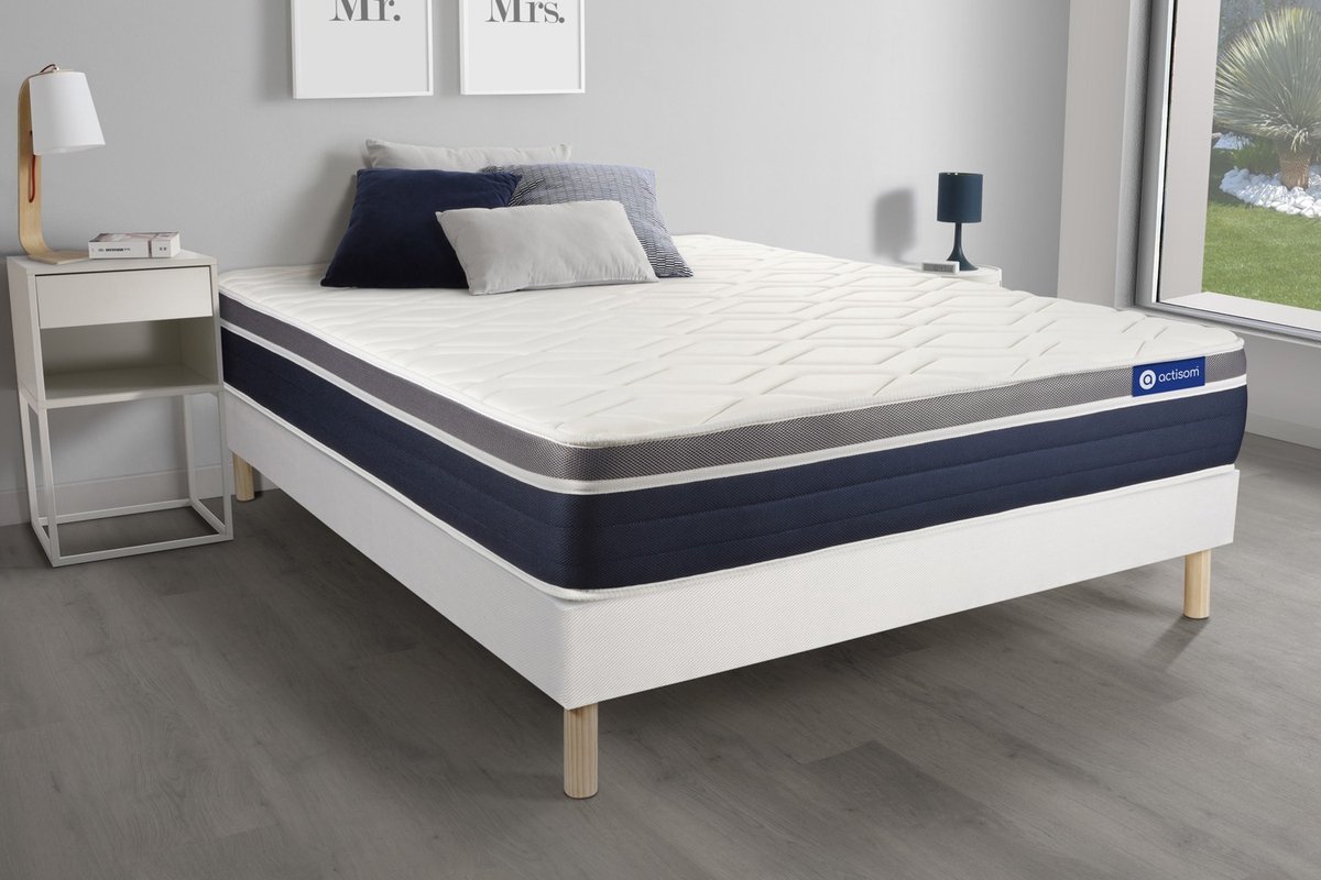 Complete boxspring met matras tweepersoons- Actisom Actilatex confort wit - Latex en traagschuim - 120 x 195 cm