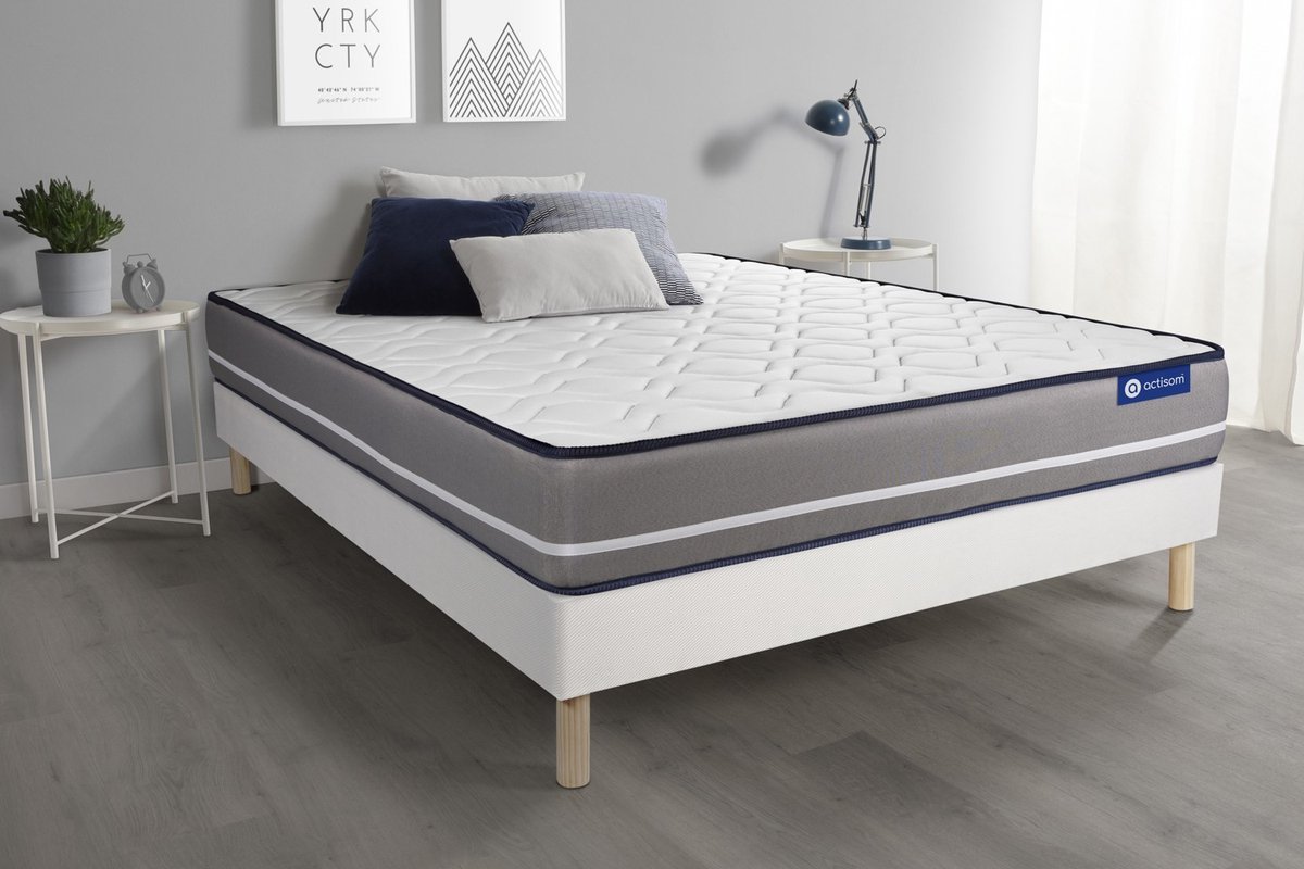 Complete boxspring met matras tweepersoons- Actisom Actimemo pur wit - Traagschuim - 120 x 220 cm