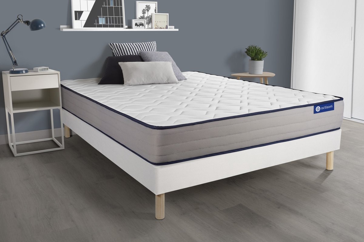 Complete boxspring met matras tweepersoons- Actisom Actiflex form wit - Pocketveren en traagschuim - 120 x 210 cm