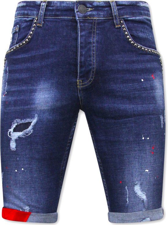 Jeans Court Homme Trous-1025-SH- Blauw